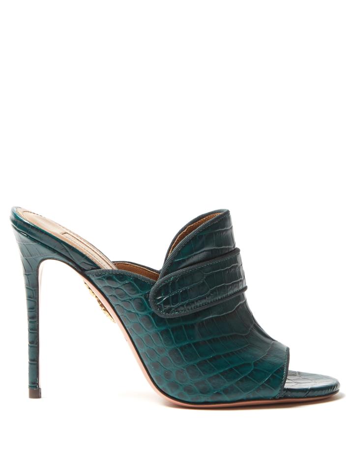 Aquazzura Dylan Crocodile-effect Leather Mules