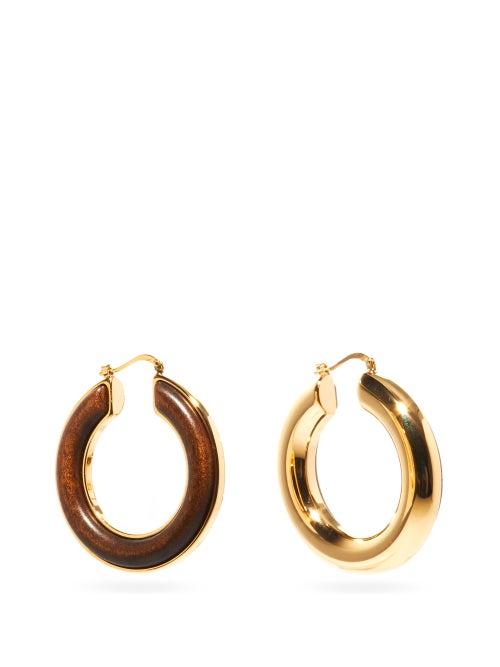 Matchesfashion.com Jil Sander - Eclipse Wood-insert Hoop Earrings - Womens - Brown Gold