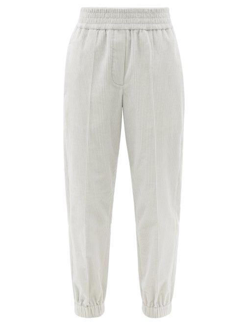 Ladies Rtw Brunello Cucinelli - Elasticated-waist Cotton-corduroy Trousers - Womens - Light Grey