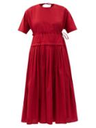 Matchesfashion.com Sara Lanzi - Pleated-waist Cotton-gauze Midi Dress - Womens - Red
