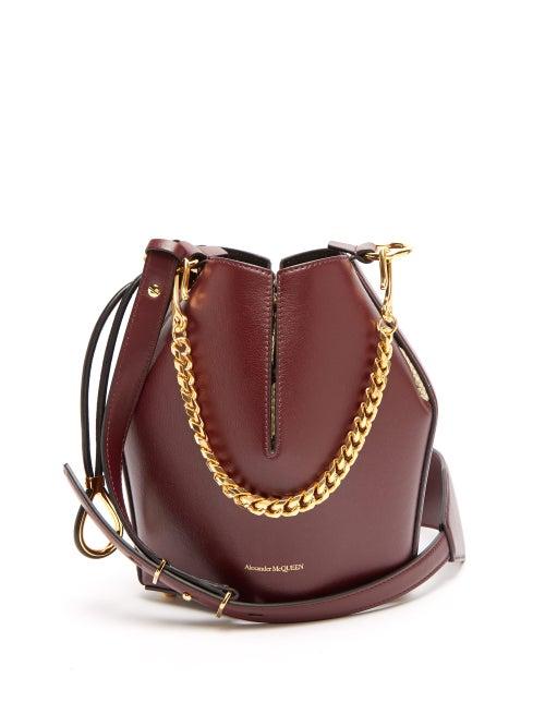 Matchesfashion.com Alexander Mcqueen - Snake Insert Leather Cross Body Bucket Bag - Womens - Burgundy Multi