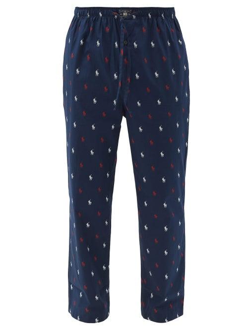 Matchesfashion.com Polo Ralph Lauren - Logo-print Cotton Pyjama Trousers - Mens - Navy Multi