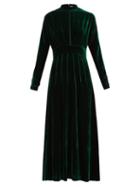 Matchesfashion.com Raquel Diniz - Yang Pintucked Silk Velvet Dress - Womens - Green
