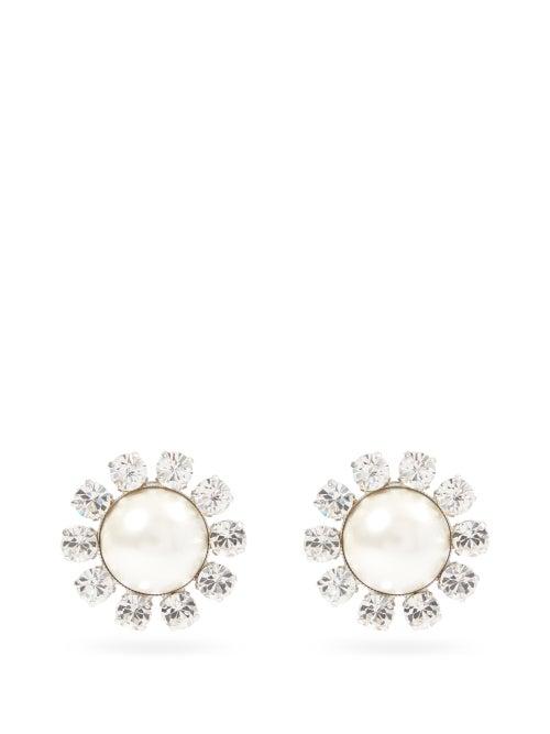Matchesfashion.com Alessandra Rich - Crystal & Faux-pearl Clip Earrings - Womens - Pearl