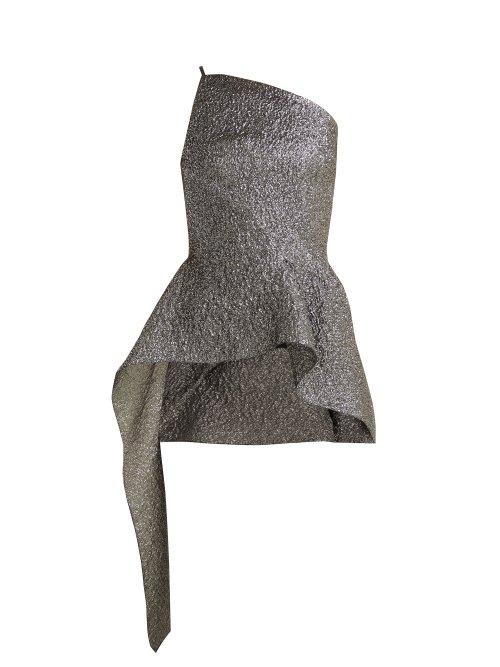 Matchesfashion.com Roland Mouret - Asymmetric Peplum Cloqu Top - Womens - Silver