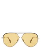 Matchesfashion.com Loewe - Leather Trim Aviator Metal Sunglasses - Mens - Yellow