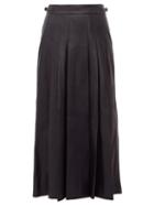 Matchesfashion.com Gabriela Hearst - Wesley Pleated Leather Midi Skirt - Womens - Navy