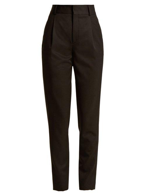 Matchesfashion.com Saint Laurent - High Rise Wool Slim Leg Trousers - Womens - Black
