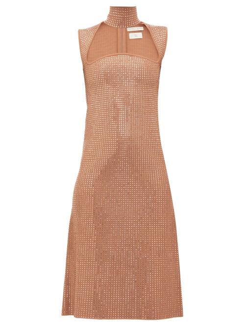 Matchesfashion.com Bottega Veneta - Crystal-embellished Jacquard-knit Midi Dress - Womens - Nude