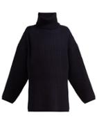 Matchesfashion.com Acne Studios - Ribbed Knit Roll Neck Wool Sweater - Womens - Navy