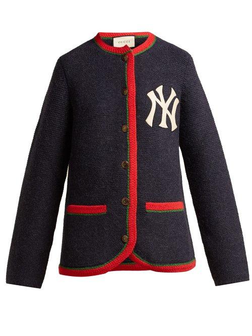 Matchesfashion.com Gucci - Yankees Logo Wool Blend Cardigan - Womens - Navy Multi