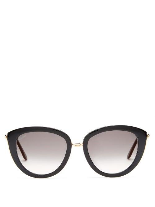 Matchesfashion.com Cartier Eyewear - Trinity Oversized Cat-eye Acetate Sunglasses - Womens - Black Grey