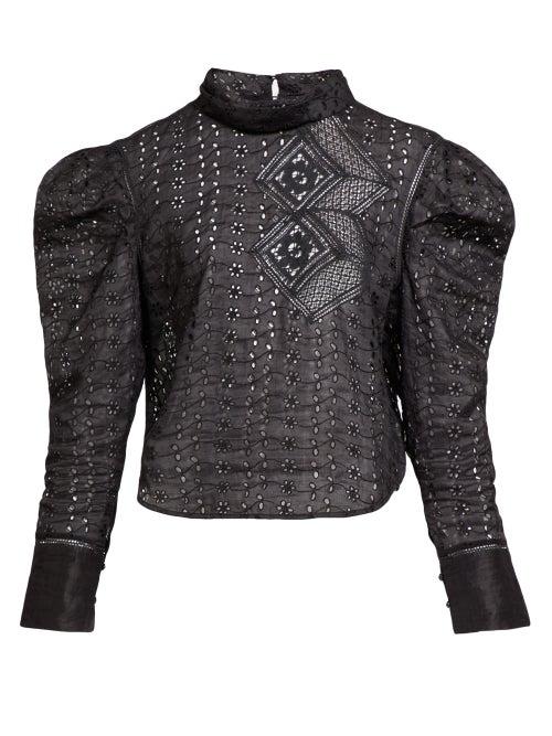 Matchesfashion.com Isabel Marant - Qyandi Puffed Sleeve Broderie Anglaise Blouse - Womens - Black