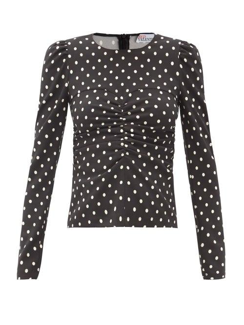 Matchesfashion.com Redvalentino - Ruched Polka-dot Crepe Top - Womens - Black White