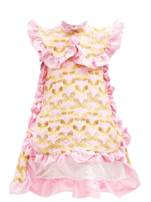 Kika Vargas - Teresa Butterfly-embroidered Silk-blend Dress - Womens - Pink Multi