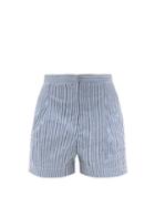 Matchesfashion.com Thierry Colson - High-rise Striped Cotton Shorts - Womens - Blue White
