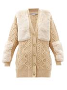 Matchesfashion.com Stella Mccartney - Faux-fur Panel Cable-knit Wool Cardigan - Womens - Camel