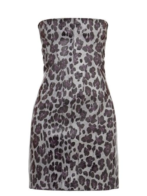 Matchesfashion.com Art School - Strapless Leopard-print Leather Mini Dress - Womens - Leopard