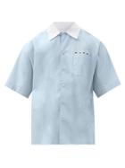 Matchesfashion.com Marni - Contrast-collar Cotton-poplin Shirt - Mens - Blue
