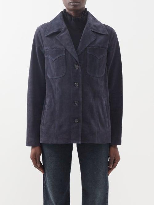 Nili Lotan - Dominic Patch-pocket Suede Jacket - Womens - Blue