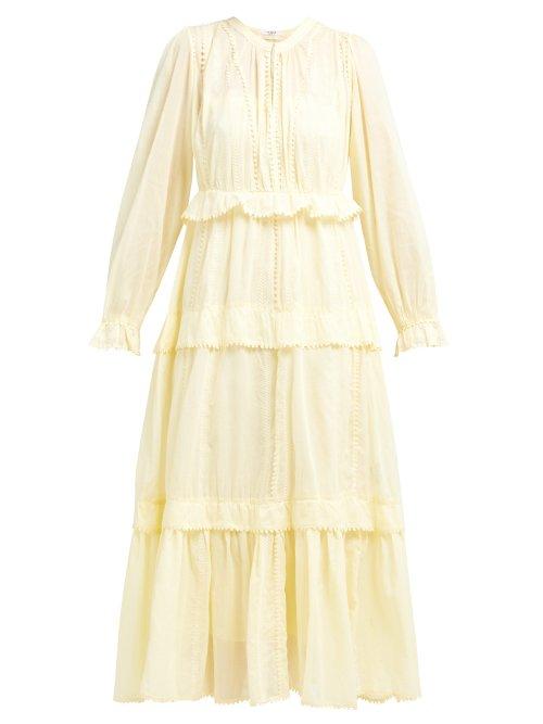 Matchesfashion.com Isabel Marant Toile - Aboni Ruffle Tiered Cotton Dress - Womens - Light Yellow