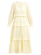 Matchesfashion.com Isabel Marant Toile - Aboni Ruffle Tiered Cotton Dress - Womens - Light Yellow