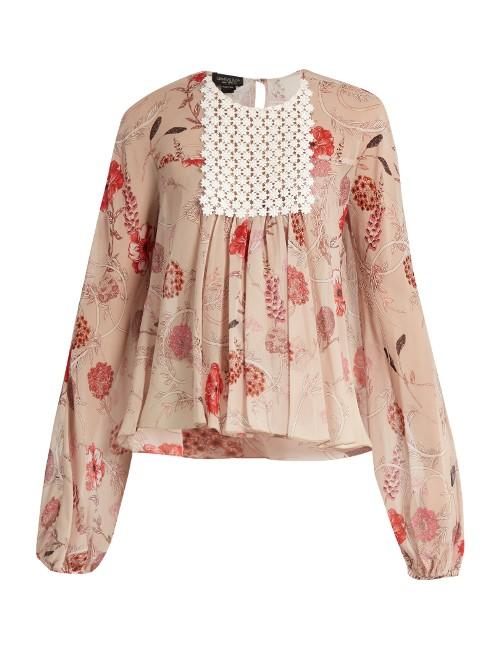 Giambattista Valli Botanical Floral-print Silk-georgette Blouse