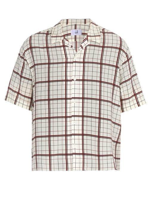 Matchesfashion.com Dunhill - Short Sleeved Check Print Silk Shirt - Mens - White Multi