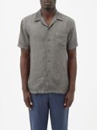 120 Lino 120% Lino - Cuban-collar Linen-hopsack Shirt - Mens - Grey