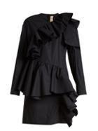 Matchesfashion.com Marni - Gathered Ruffle Long Sleeved Cotton Mini Dress - Womens - Black Navy