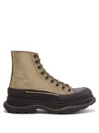 Ladies Shoes Alexander Mcqueen - Tread Slick Chunky-sole Leather High-top Trainers - Womens - Green Multi