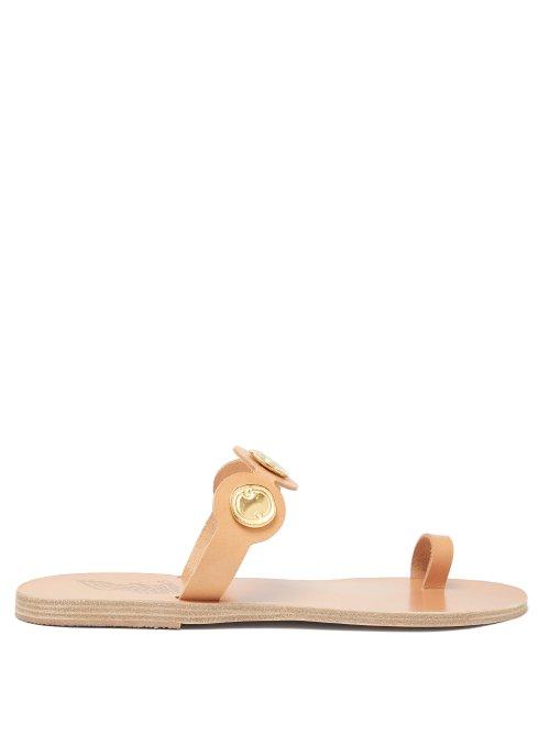 Matchesfashion.com Ancient Greek Sandals - Evelina Coin Embellished Leather Slides - Womens - Tan