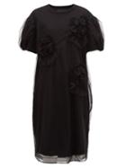 Matchesfashion.com Simone Rocha - Tulle Overlay Floral Cotton Dress - Womens - Black