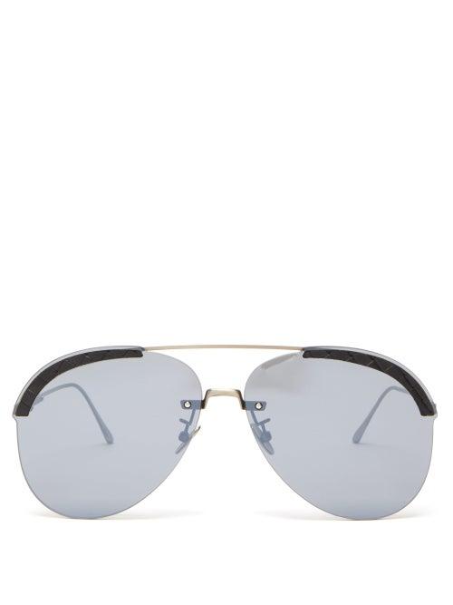 Matchesfashion.com Bottega Veneta - Aviator Acetate Sunglasses - Mens - Silver