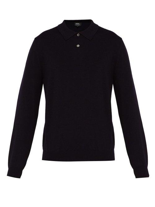 Matchesfashion.com A.p.c. - Jay Wool Blend Jersey Polo Shirt - Mens - Dark Navy