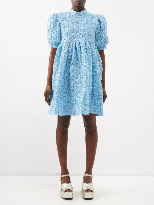 Cecilie Bahnsen - Uma Smocked Cotton-blend Mini Dress - Womens - Light Blue