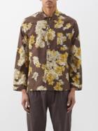 L.e.j - Daffodil-print Cotton-blend Habotai Shirt - Mens - Brown Multi