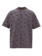 Matchesfashion.com Maison Kitsun - Logo Embroidered Flocked Cotton Blend T Shirt - Mens - Dark Grey