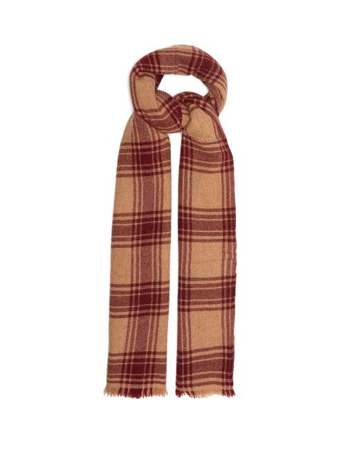 Isabel Marant - Dash Check Wool-blend Scarf - Womens - Burgundy Multi