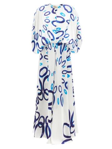Ladies Beachwear Themis Z - Kyklos Abstract-print Silk Kaftan Dress - Womens - White Multi