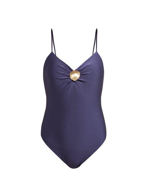Matchesfashion.com Adriana Degreas - Marine Seashell Brooch Swimsuit - Womens - Navy