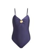 Matchesfashion.com Adriana Degreas - Marine Seashell Brooch Swimsuit - Womens - Navy