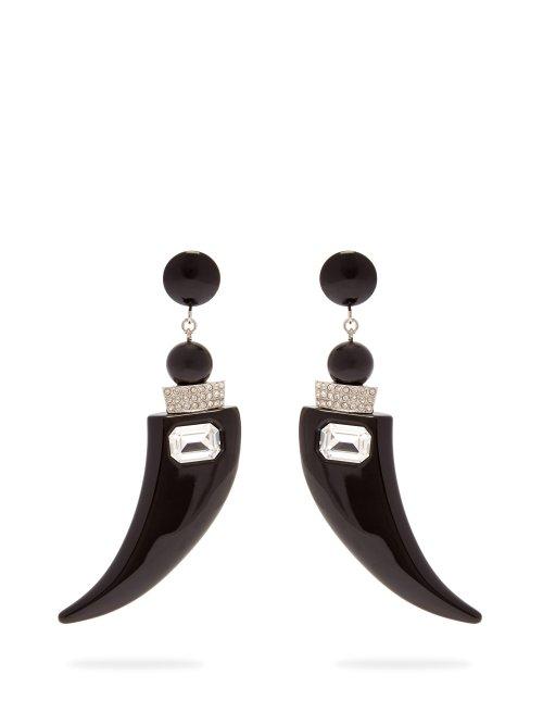 Matchesfashion.com Saint Laurent - Crystal Embellished Shark Tooth Earrings - Womens - Black