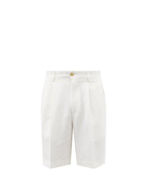 Umit Benan B+ - Pleated Hopsack Shorts - Mens - White