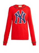 Matchesfashion.com Gucci - Ny Yankees Crystal Embellished Wool Sweater - Womens - Red Multi