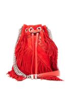 Matchesfashion.com Christian Louboutin - Marie Jane Laser Cut Logo Fringed Suede Bucket Bag - Womens - Red