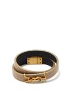 Saint Laurent - Ysl Leather Wrap Bracelet - Womens - Tan