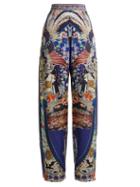 Matchesfashion.com Camilla - Darling's Destiny Print Silk Wide Leg Trousers - Womens - Navy Multi