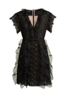 Matchesfashion.com Giambattista Valli - Ruffled Lace Panelled Silk Dress - Womens - Black