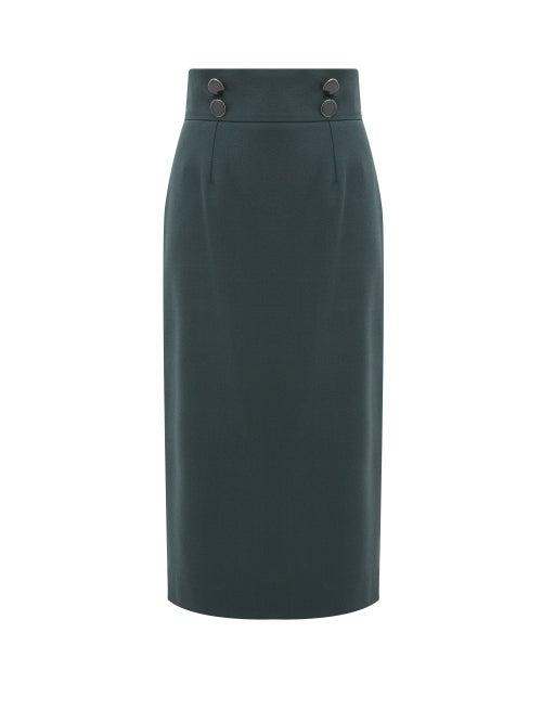 Matchesfashion.com Goat - Joss High-rise Wool-crepe Pencil Skirt - Womens - Dark Green